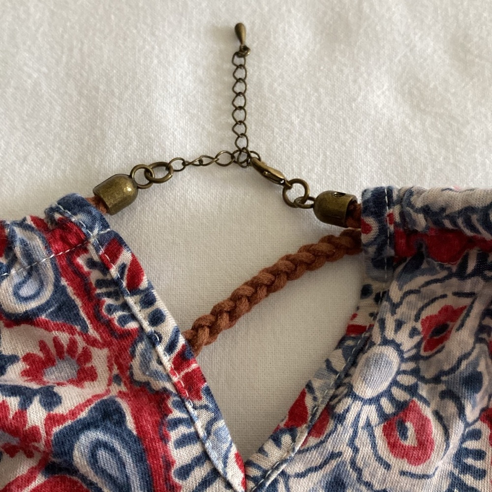 Ralph Lauren CHAPS Denim Bandana print brass ring halter top 100% cotton Size M - Picture 6 of 13